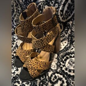 Leopard Print Strappy Block Heel Sandals